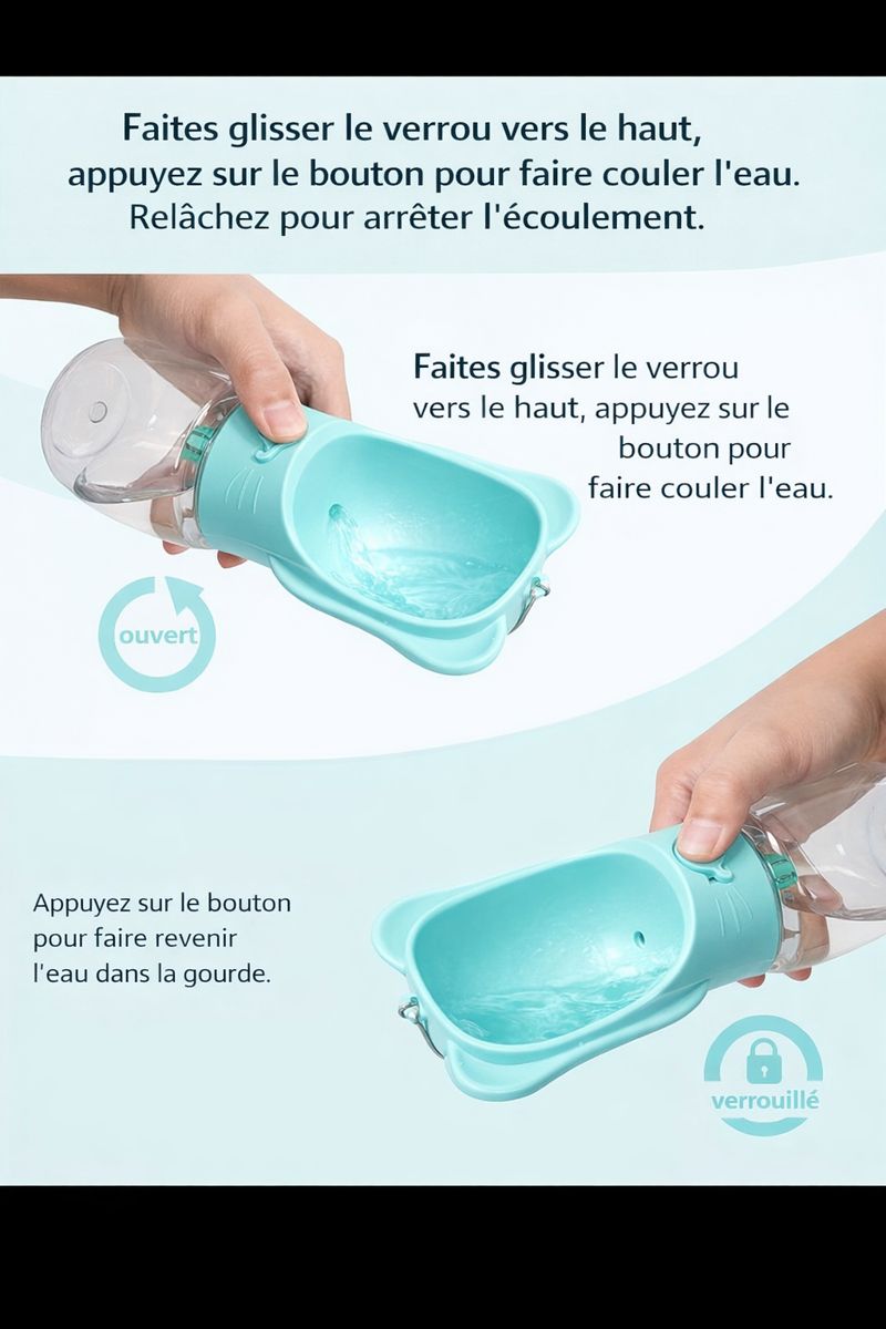 Gourde 2-en-1 pour Chien & Chat – Eau + Croquettes 550 ml | Portable & Anti-Fuite