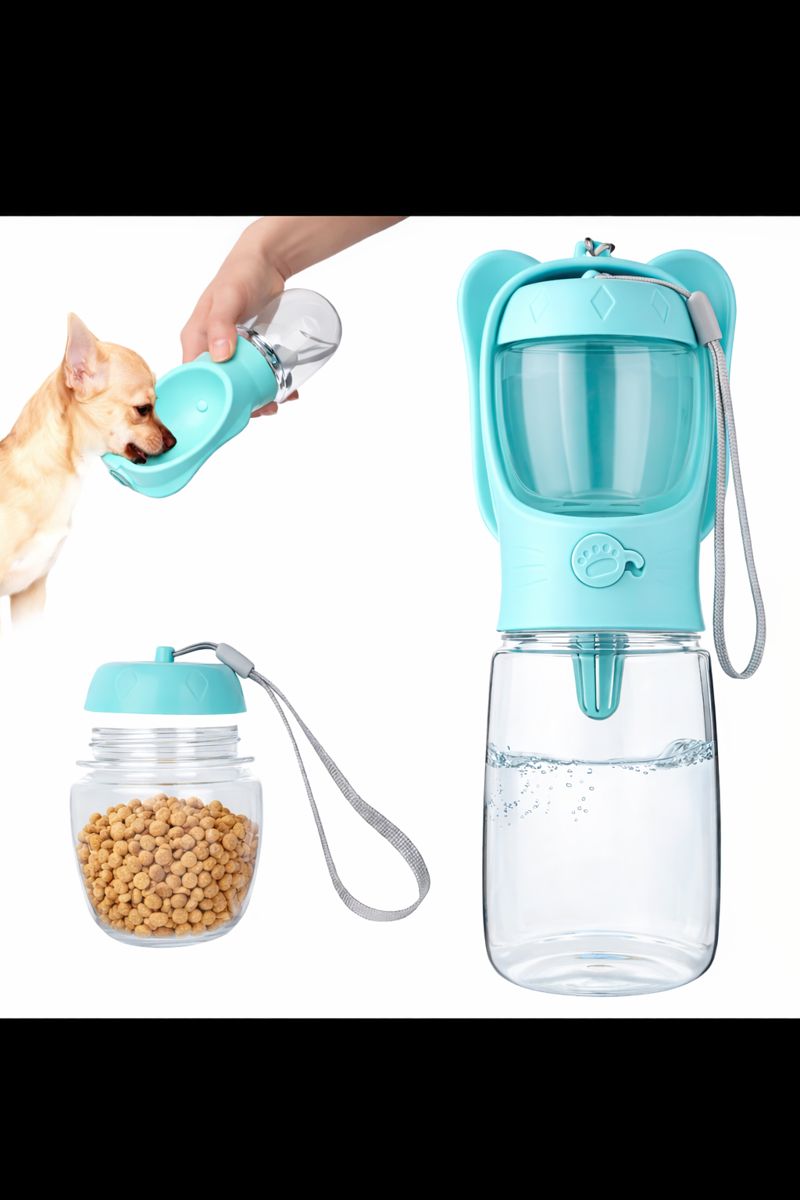 Gourde 2-en-1 pour Chien & Chat – Eau + Croquettes 550 ml | Portable & Anti-Fuite